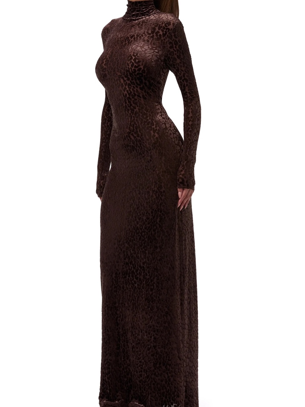 naked wardrobe Chocolate Brown Long Sleeve High Neck Maxi Dress